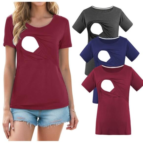 Women's Maternity Nursing Tops Clothes Breastfeeding T-Shirts 3-Pack - Picture 1 of 7